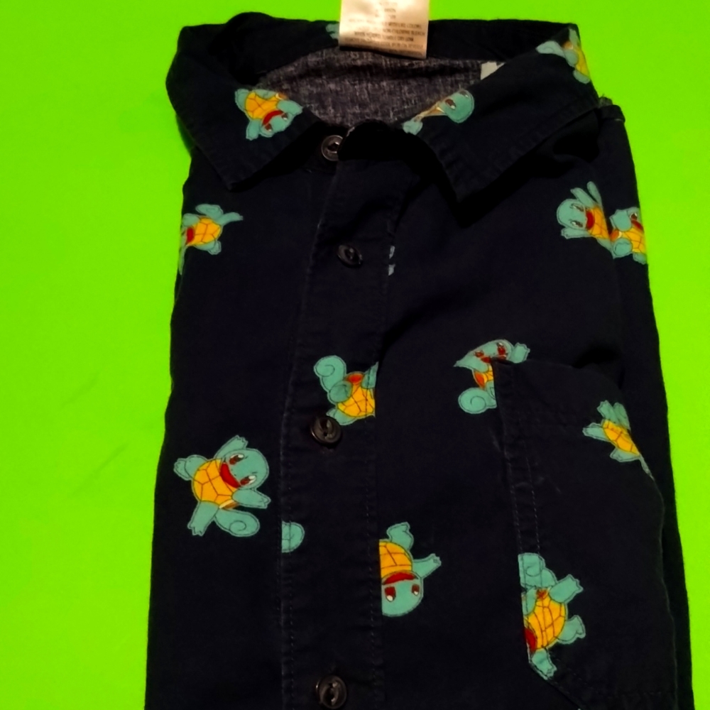 Boys Squirtle Pokemon button down shirt.